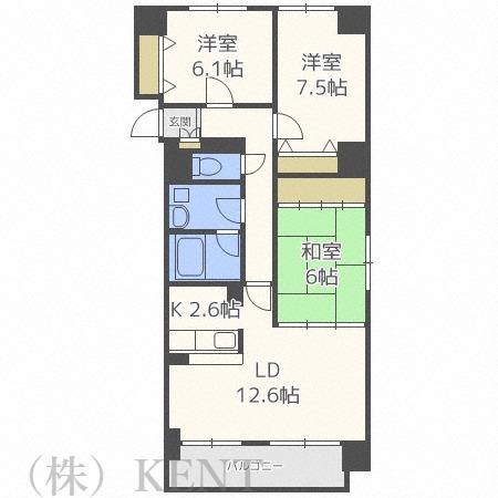 ミスティー宮の森(3LDK/6階)の間取り写真