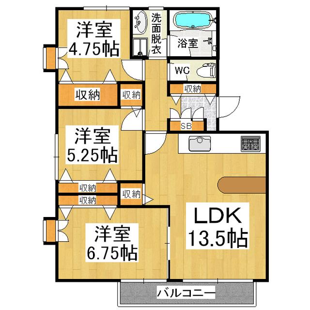 メゾン若宮D棟(3LDK/1階)の間取り写真