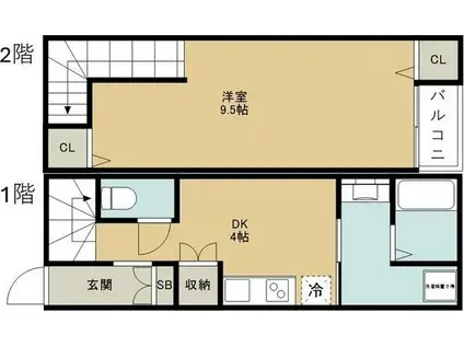 今福西4丁目テラスハウス(1DK/1階)の間取り写真