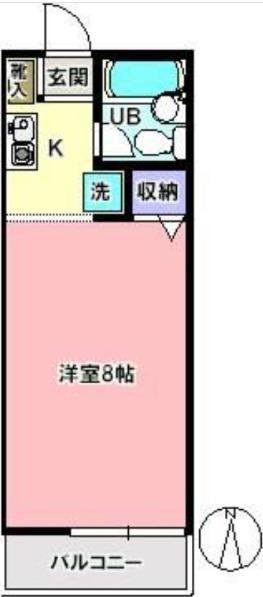 グリーンハイツ山口(ワンルーム/2階)の間取り写真