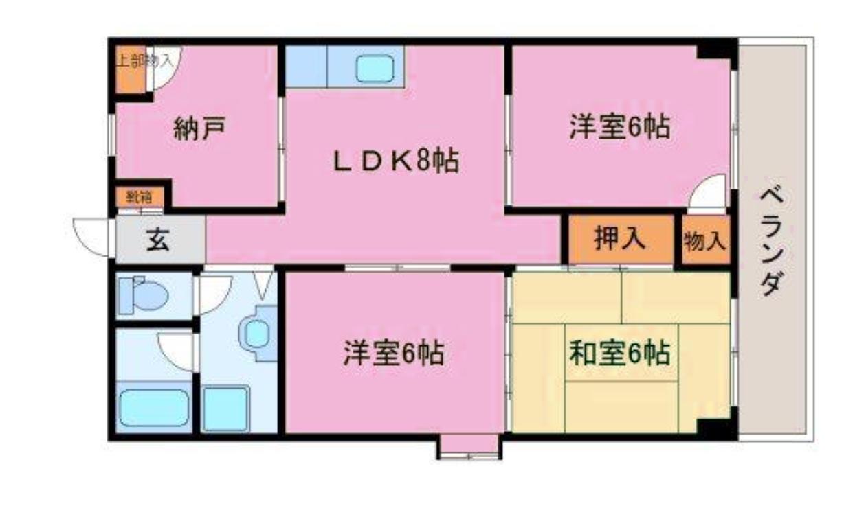 宮本町ハイツ(3SLDK/3階)の間取り写真