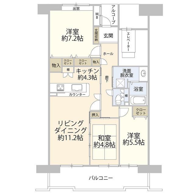 プラザ学園前第2号棟(3LDK/5階)の間取り写真