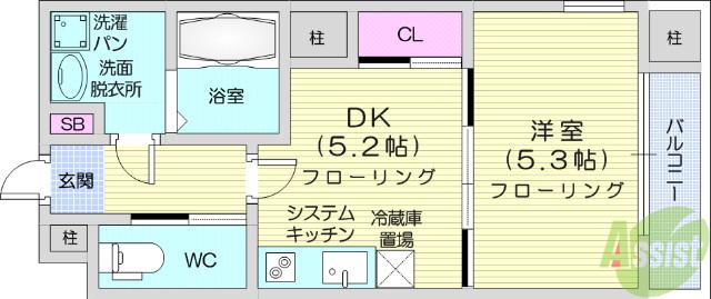 LA DOUCEUR片平(1DK/12階)の間取り写真