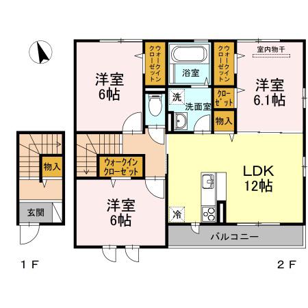 イル ヴィラージュ B棟(3LDK/2階)の間取り写真