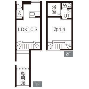 QRESTIA塩釜(1LDK/1階)の間取り写真