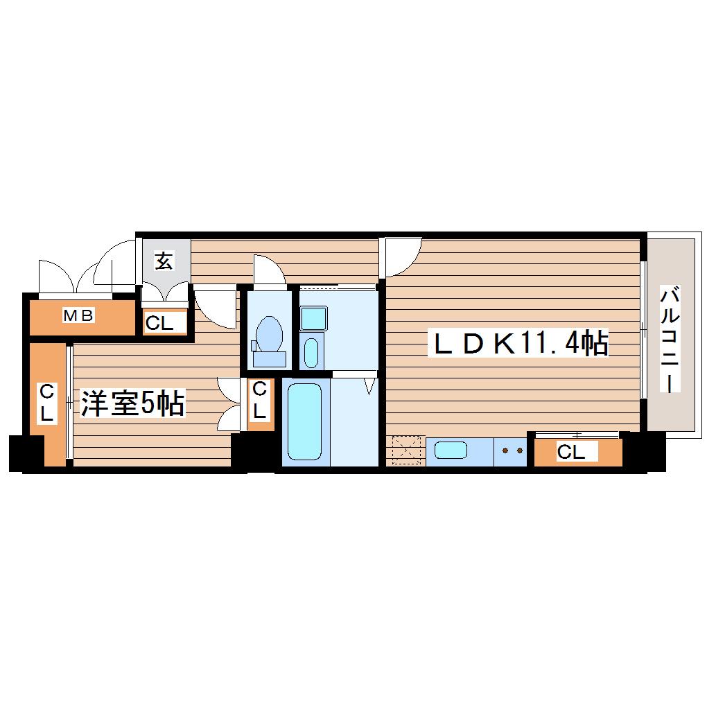 カスタリア一番町ウエスト(1LDK/10階)の間取り写真