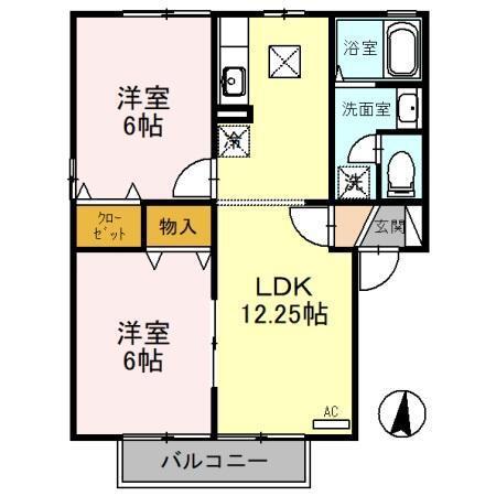 アンバサダーヒルズA棟(2LDK/1階)の間取り写真