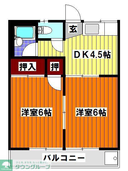 スカイハイツ(2DK/2階)の間取り写真