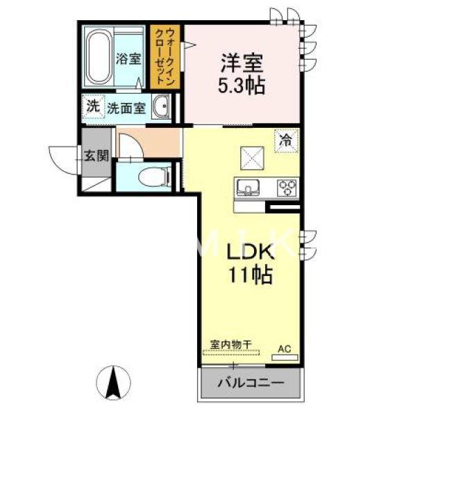 リッツレジデンスC棟(1LDK/2階)の間取り写真