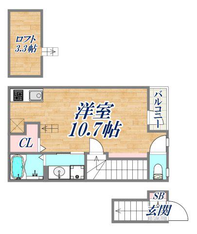 あんしん海岸通08-1034(ワンルーム/2階)の間取り写真
