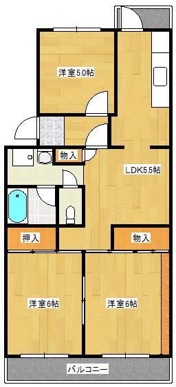 鈴が峰第5団地 3号棟(3DK/1階)の間取り写真