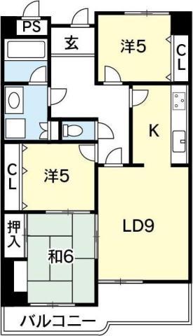 メロディーハイム徳島(3LDK/4階)の間取り写真