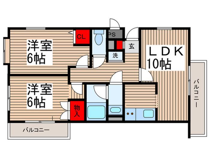 カーサパティオ(2LDK/4階)の間取り写真