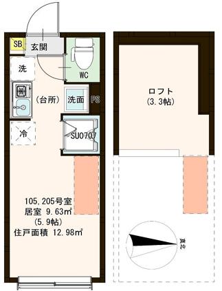 CELESTE BLEU(ワンルーム/1階)の間取り写真
