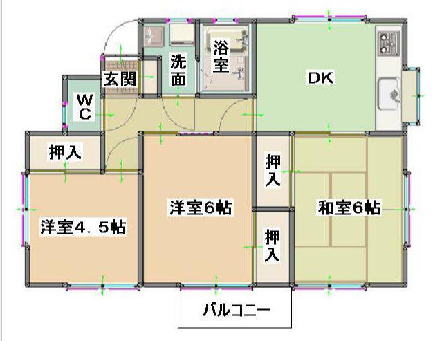 ハイフラッツII(3DK/2階)の間取り写真