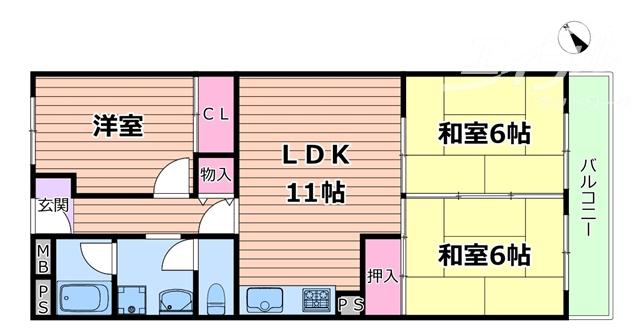 千里スカイハイツ(3LDK/7階)の間取り写真