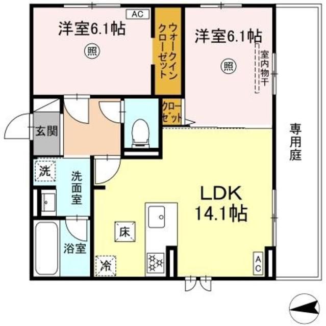 D-ROOM樋井川4丁目(2LDK/1階)の間取り写真