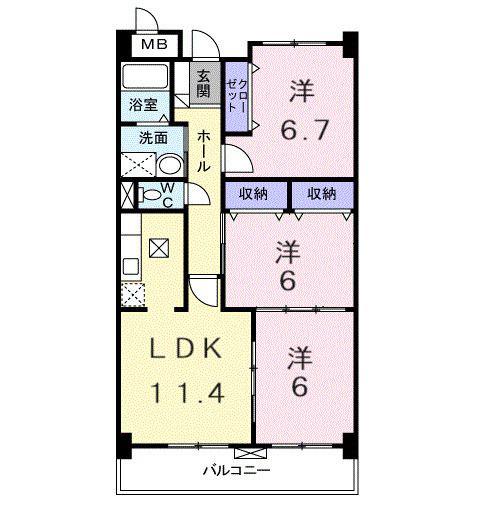 エスト ヴィラージュ(3LDK/1階)の間取り写真