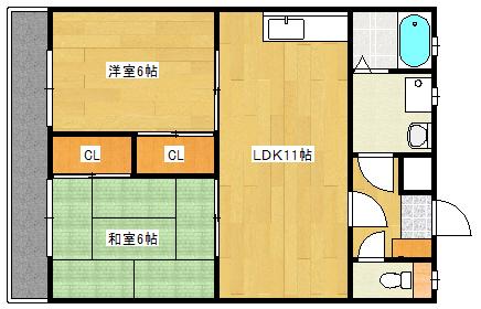 ヴィラウエスギ(2LDK/3階)の間取り写真