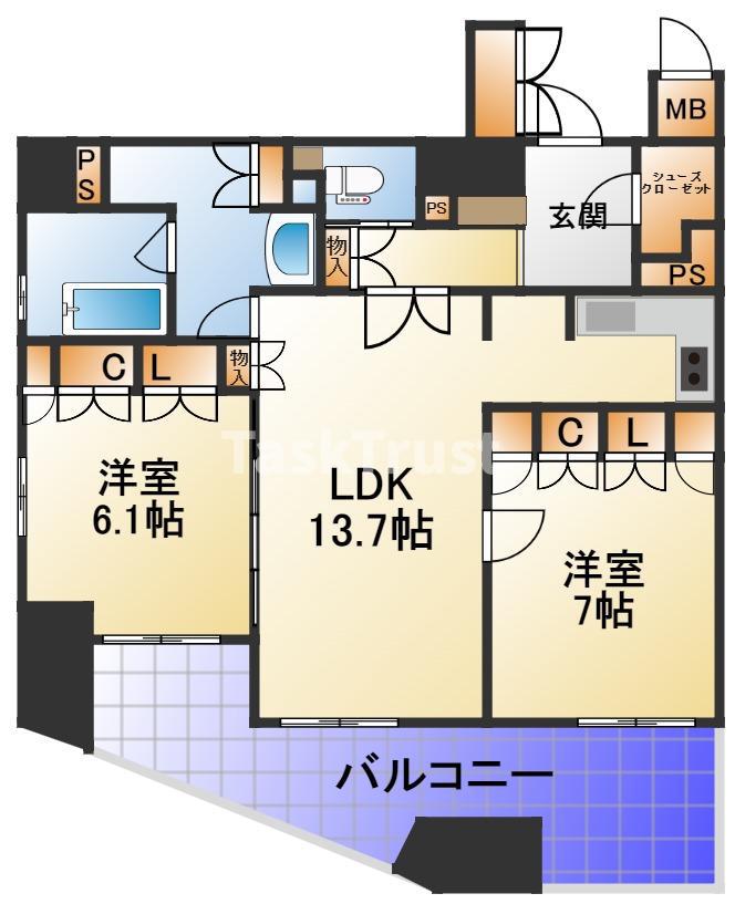 リーガル梅田イースト(2LDK/13階)の間取り写真