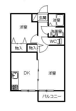 ビュー金上 A棟(2DK/2階)の間取り写真