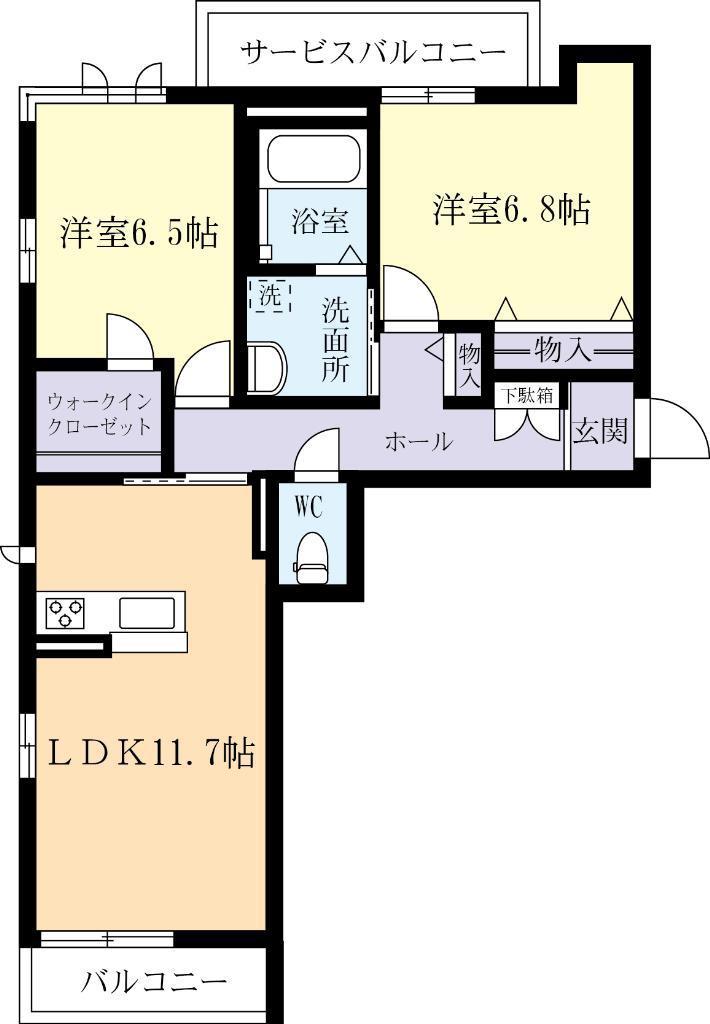 ヴィルドミール学園の森(2LDK/1階)の間取り写真