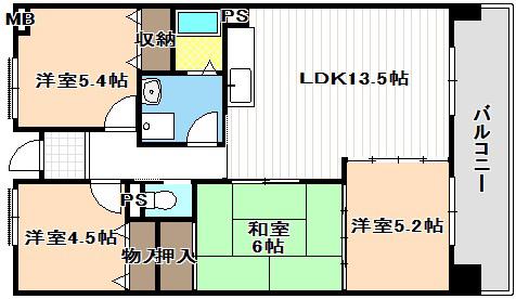 第3グランドハイツ服部(4LDK/4階)の間取り写真