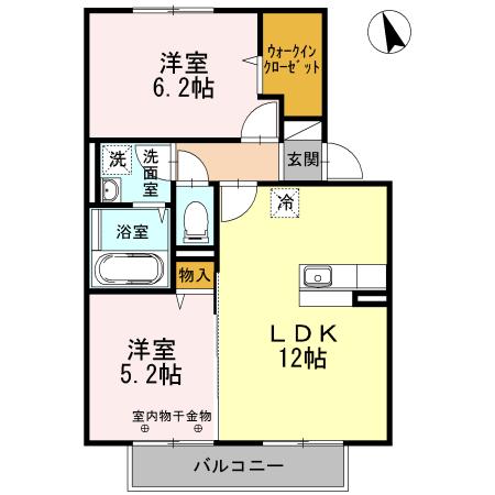 ウィズテリアA棟(2LDK/2階)の間取り写真