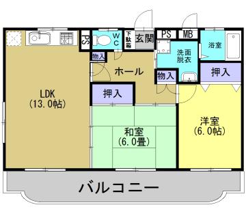 ウイングI(2LDK/1階)の間取り写真