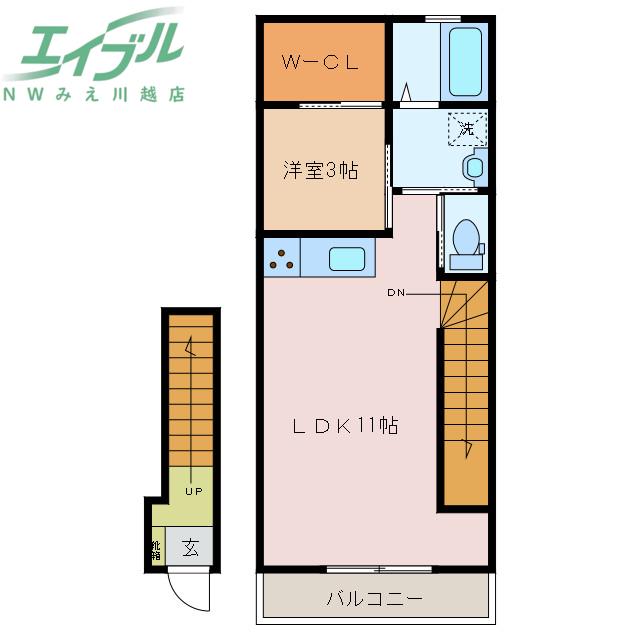 ブランシュ富田(1LDK/2階)の間取り写真