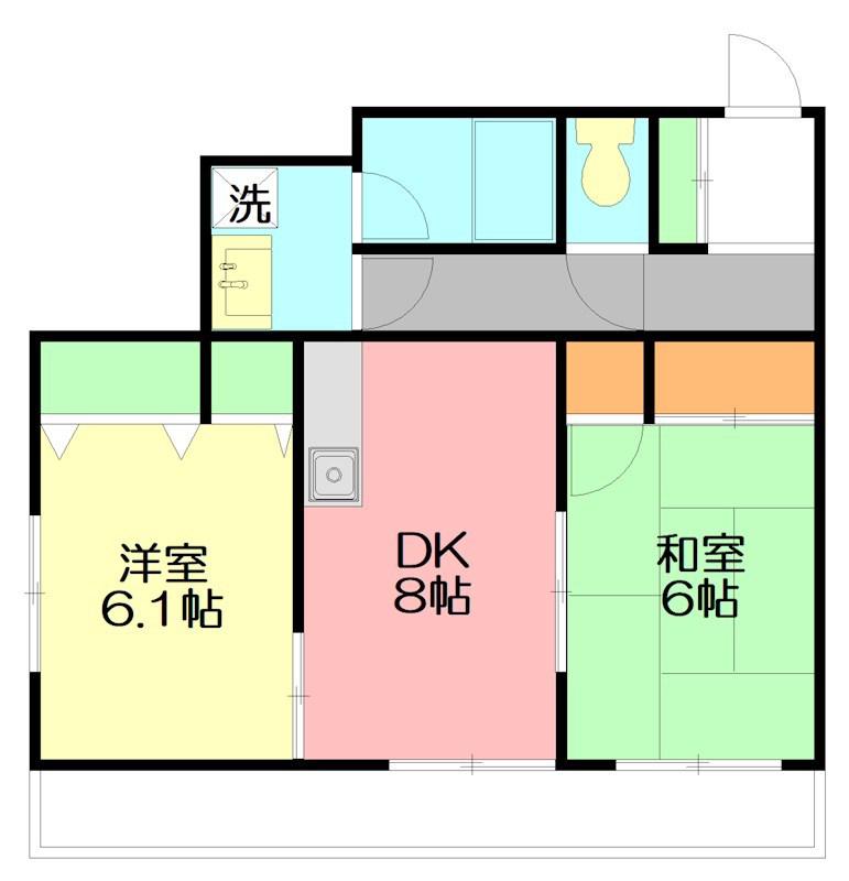 ランドジッツ平塚(2DK/4階)の間取り写真