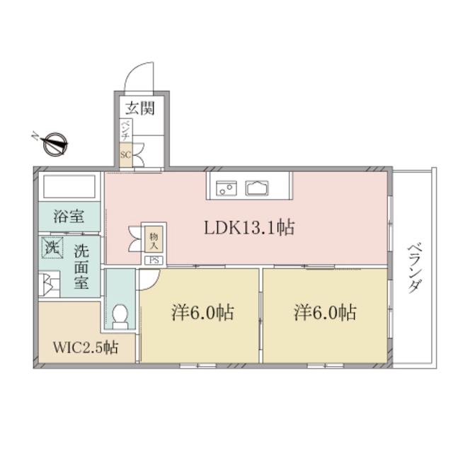 へーベルヴィレッジ鶴間クレサングリュ(2LDK/2階)の間取り写真