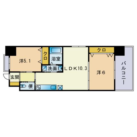 グランフォーレラグゼ博多(2LDK/9階)の間取り写真