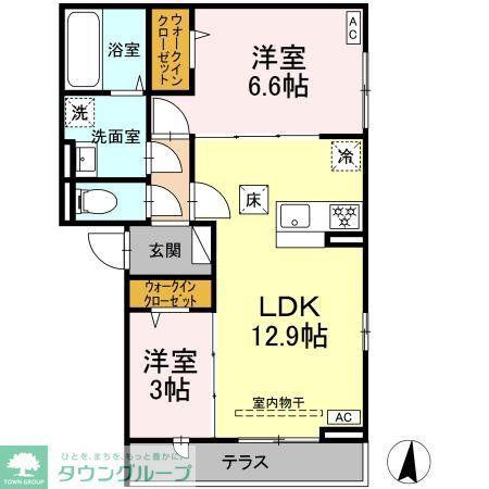 D PAINA 小杉陣屋町(2LDK/1階)の間取り写真