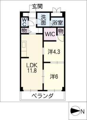 シャトール原(2LDK/2階)の間取り写真