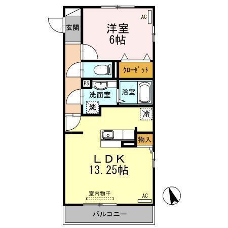 スリー・スター III号館 B(1LDK/2階)の間取り写真