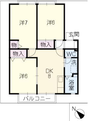 パークレジデンス(3DK/1階)の間取り写真