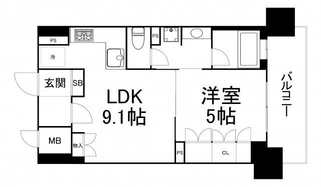 リーガル南久宝寺(1LDK/12階)の間取り写真