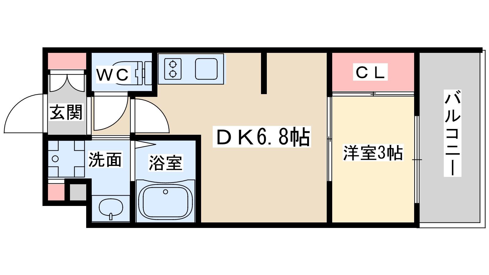 D.CLAREST本庄東FJRE(1DK/6階)の間取り写真