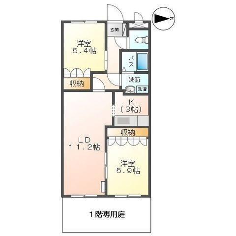 プロニティ青木(2LDK/1階)の間取り写真