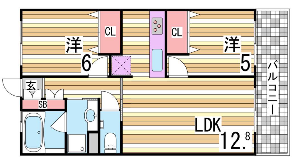 ワコーレ元町ハウス(2LDK/13階)の間取り写真
