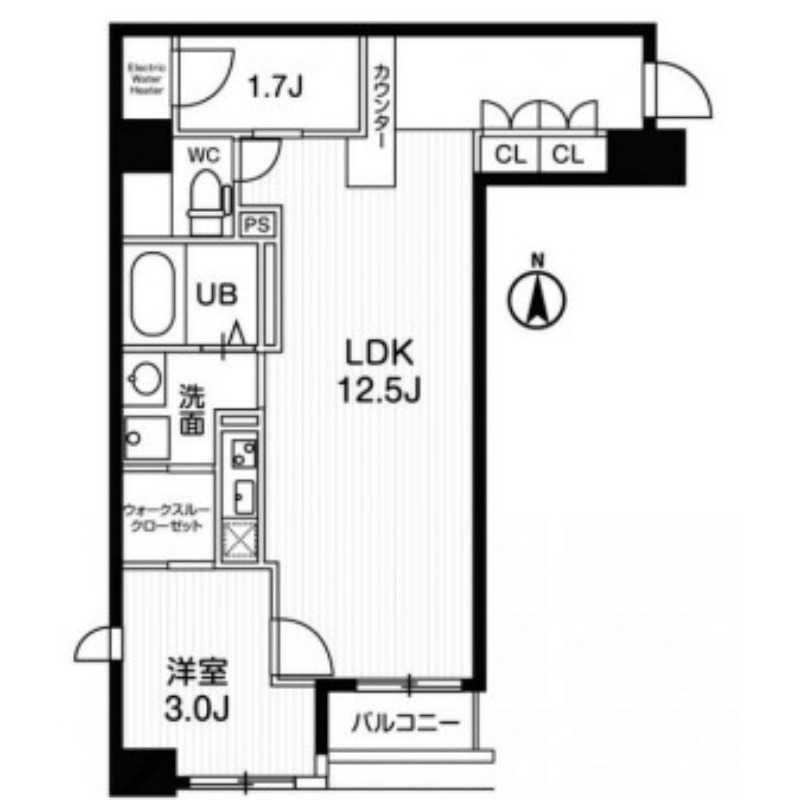 アーバンフラッツ瓦町(1LDK/13階)の間取り写真