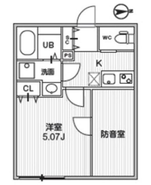 TS CUORE MUSE 落合(1K/1階)の間取り写真