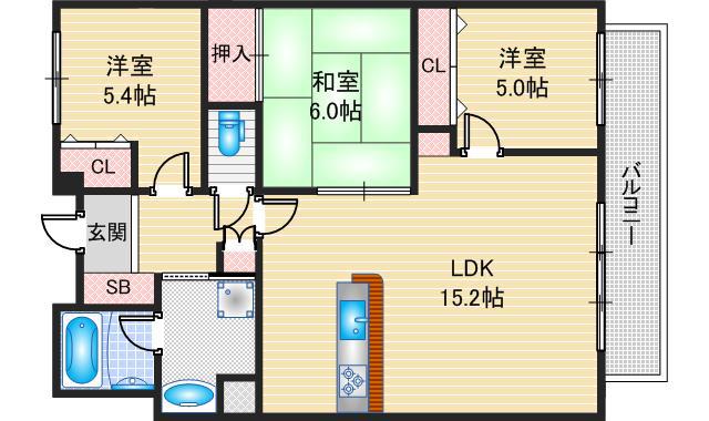 コート千里丘(3LDK/3階)の間取り写真
