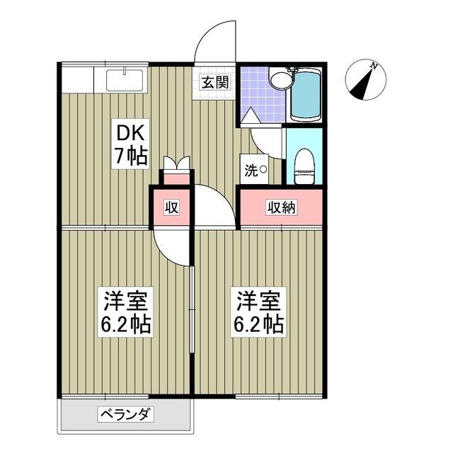 シャンボールS(2DK/1階)の間取り写真