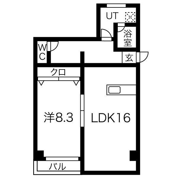 プリズム岩塚(1LDK/2階)の間取り写真