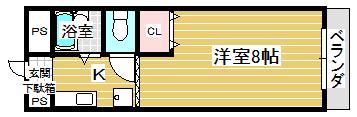 メゾンゆみ(1K/2階)の間取り写真