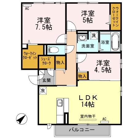 アンジュ小郡(3LDK/3階)の間取り写真