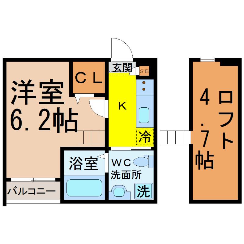 ブロードV(1K/2階)の間取り写真