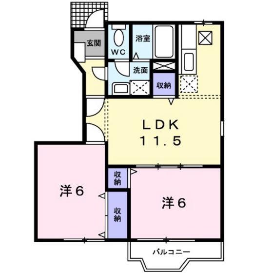 カーサA(2LDK/1階)の間取り写真